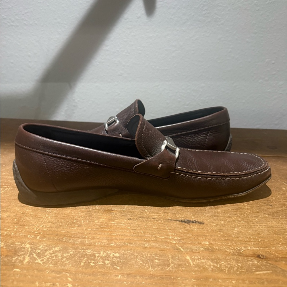 Salvatore Ferragamo Chocolate Leather Slip-Ons with Silver Accent - Picture 11 of 11